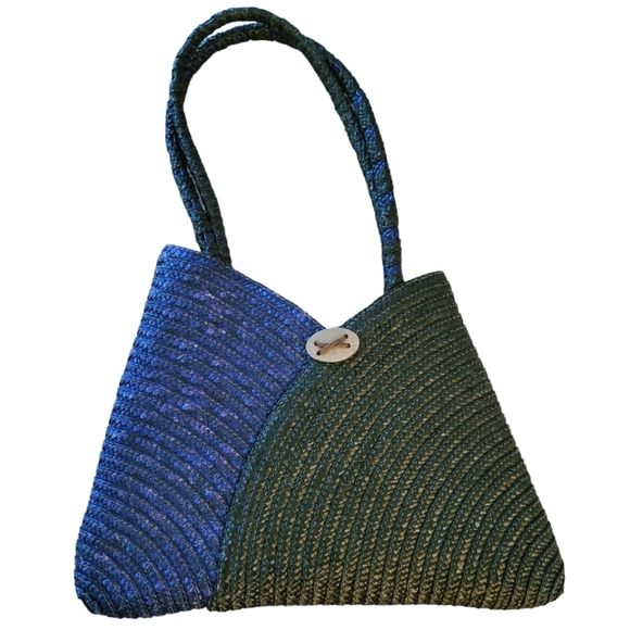 Artsy, unique blue and black woven handbag - Picture 1 of 5